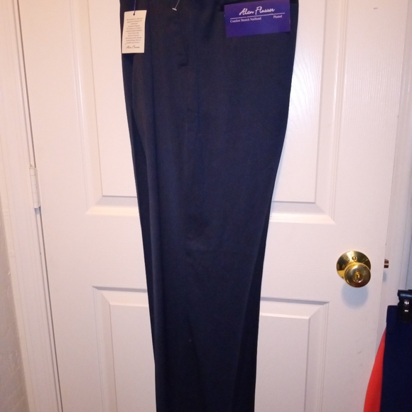 Alan Flusser Classic Fit Comfort Stretch Nailhead Pleated Navy Blue Dress Pants - Picture 2 of 5